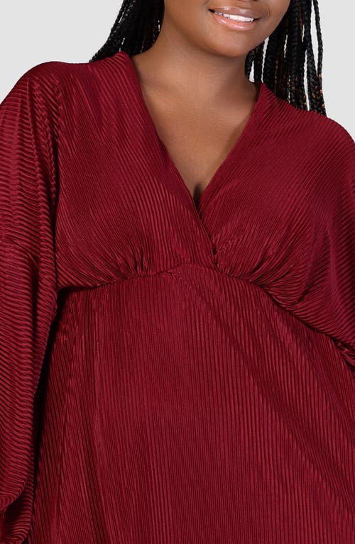 24seven Comfort Apparel Pleat Long Sleeve Fit & Flare Dress In Wine