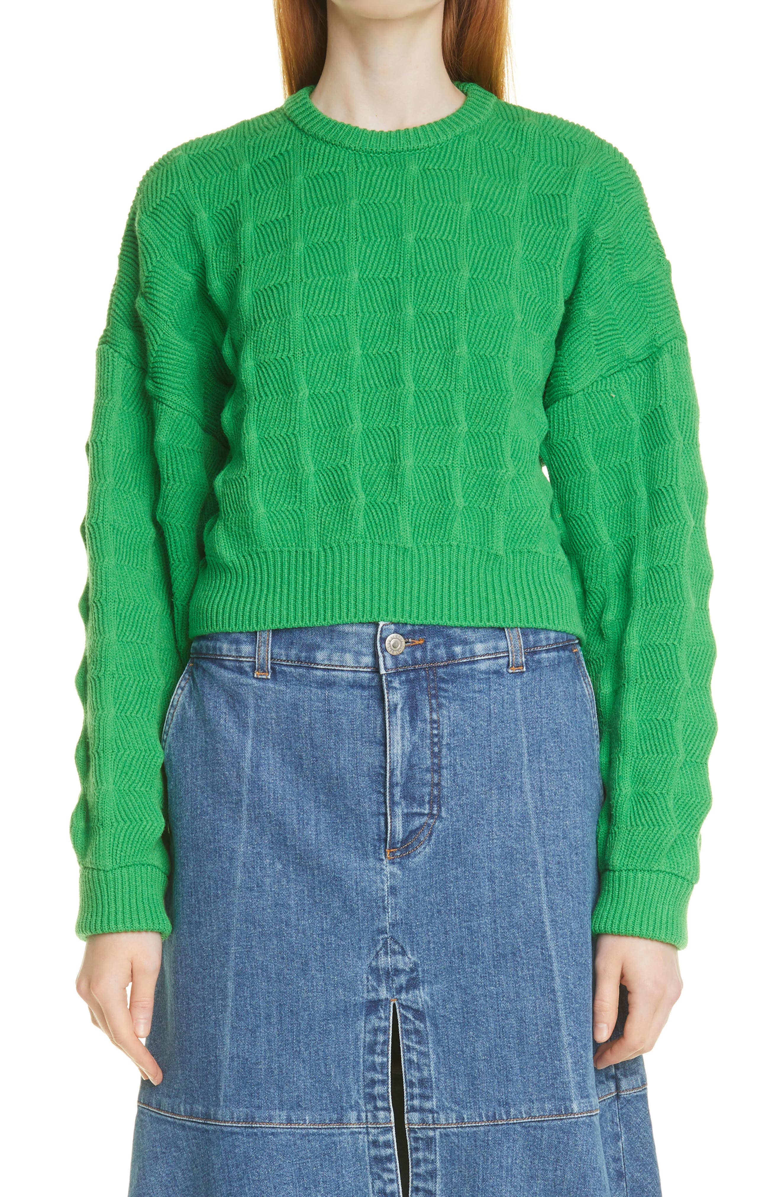 Stella McCartney Popcorn Texture Crop Virgin Wool Sweater in Bright Green