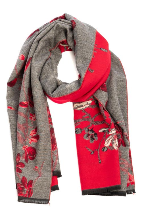Saachi Floral Reversible Scarf In Red/grey/white
