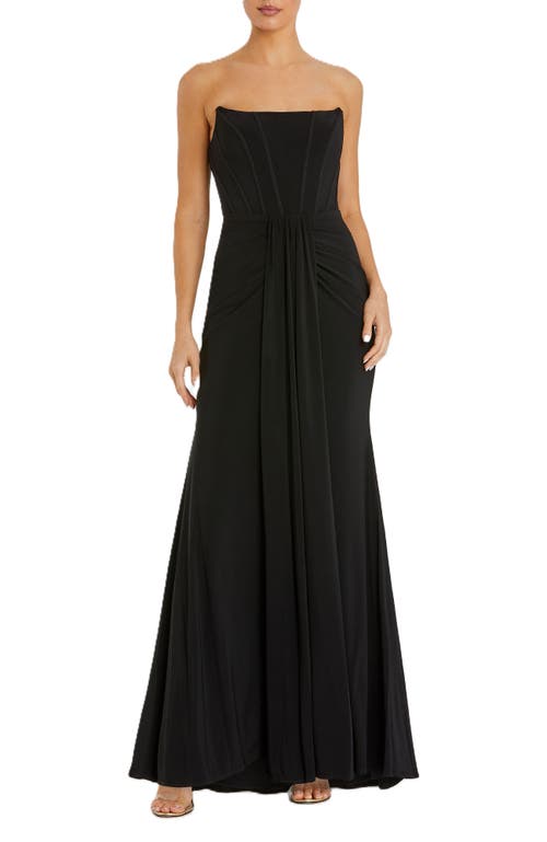 Mac Duggal Strapless Sweetheart Jersey Gown With Waist Detail in Black 