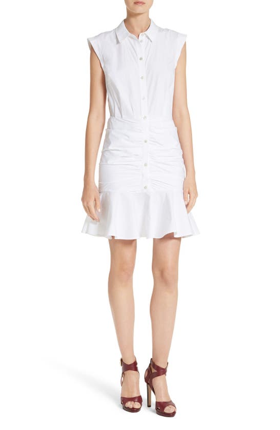 Veronica Beard Asymmetric Ruched Shirt Dress In White