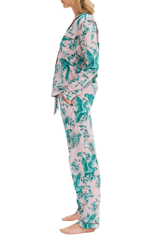 Shop Desmond & Dempsey Long Sleeve Cotton Pajamas In Parrot Pink/green