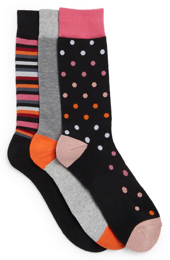 Nordstrom Rack Cushioned Patterned Crew Socks In Black- Orange Dot Multi