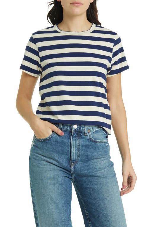THE GREAT. The Little Stripe T-Shirt in Navy And Cream Scholar Stripe at Nordstrom, Size 0