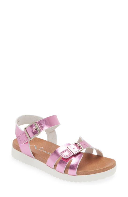 Shop Nina Kids' Lacey Metallic Strappy Sandal In Dark Pink Metallic