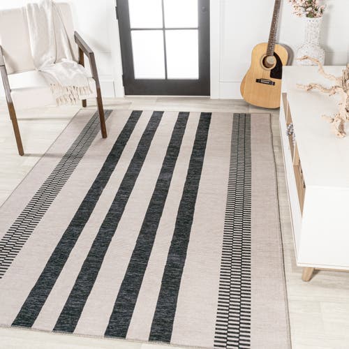 Shop Jonathan Y Vichy Geometric Striped Machine-washable Area Rug In Ivory/dark Gray