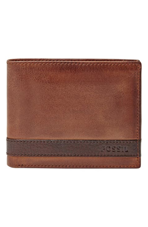 Men's Fossil Quinn Bifold with Flip ID Leather Wallet - Black - Size