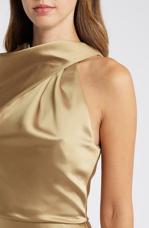Amsale Asymmetric Neck Satin Gown In Gold