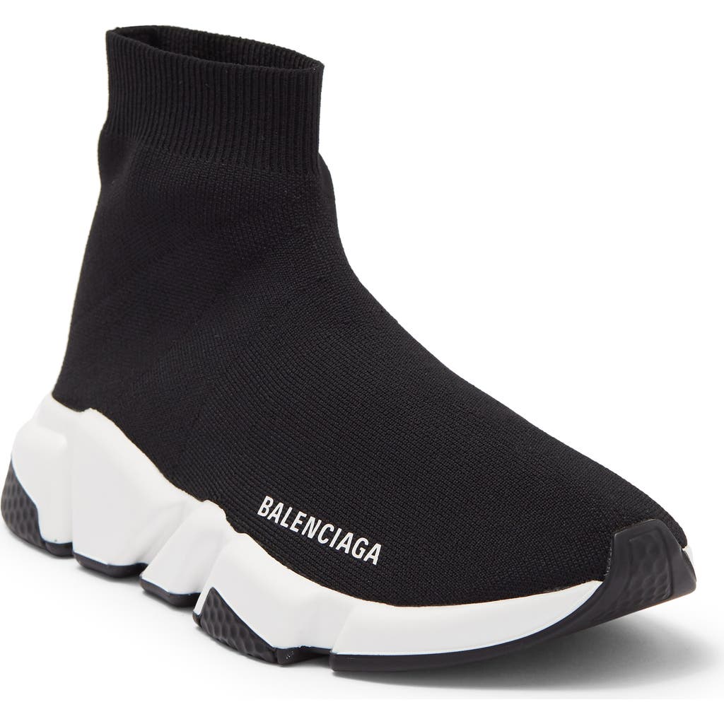 Balenciaga Speed Lt Logo-print Stretch-knit High-top Sneakers In Black/white/black