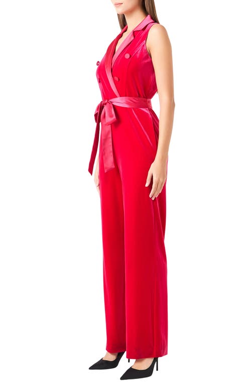 Shop Endless Rose Satin Trim Velvet Jumpsuit In Fuchsia