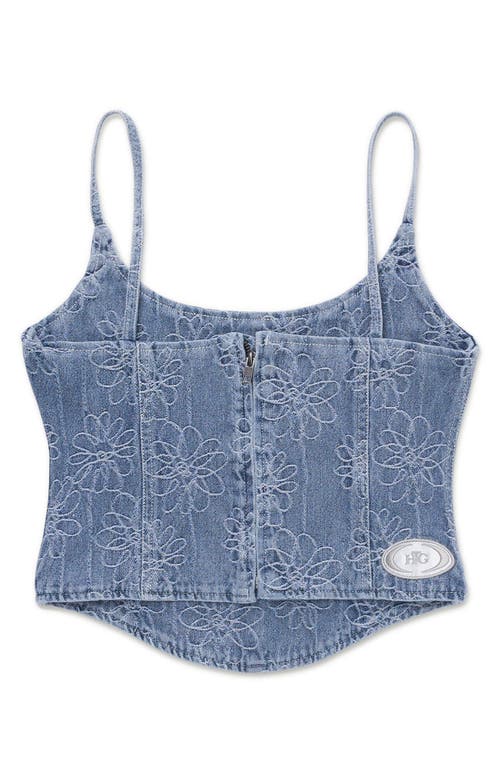 Shop Honor The Gift Embroidered Denim Corset In Light Blue