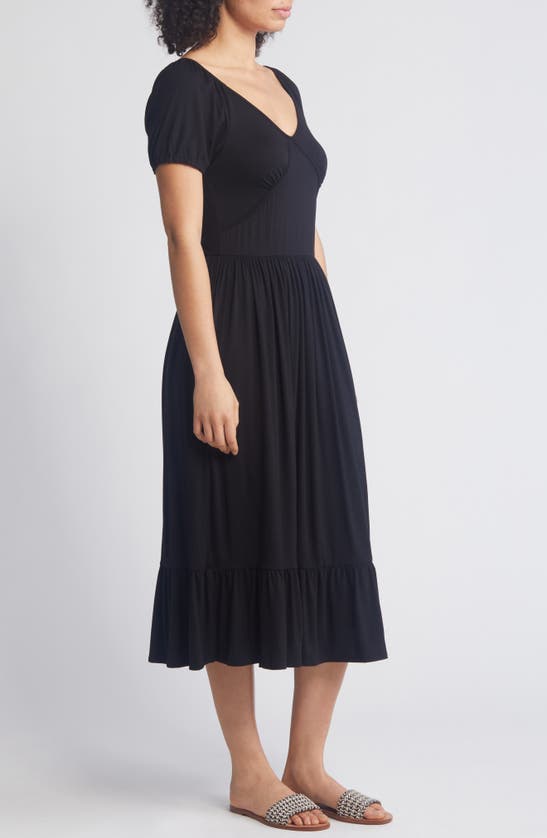 Shop Loveappella Short Sleeve Midi Dress In Black