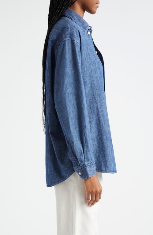 Shop Sporty And Rich Sporty & Rich Crest Denim Button-up Shirt In Blue Denim