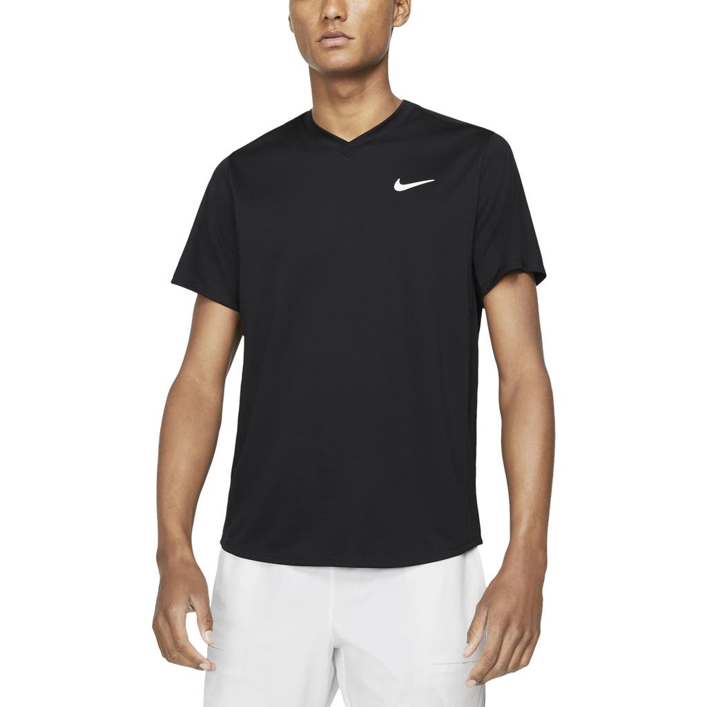 Nike Court Dri-fit Victory V-neck T-shirt In Black