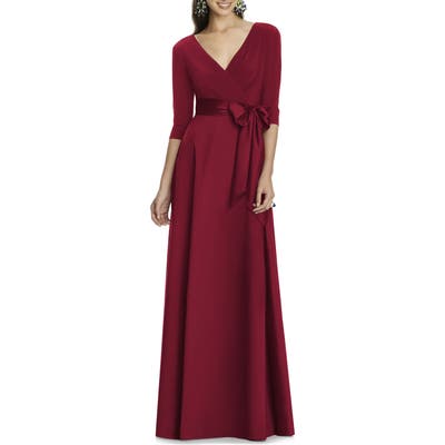 Alfred Sung Jersey & Mikado A-Line Gown, Burgundy