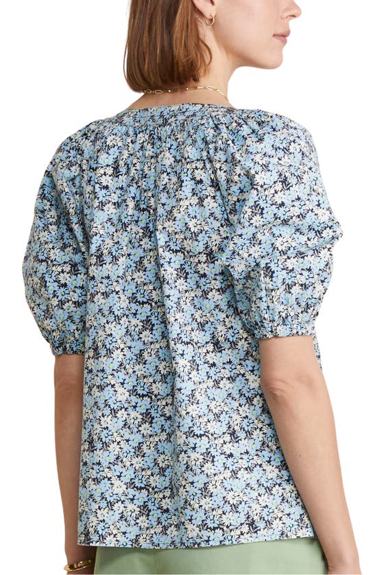 Shop Vineyard Vines Puff Sleeve Cotton Button-up Top In Sb Floral - Navy
