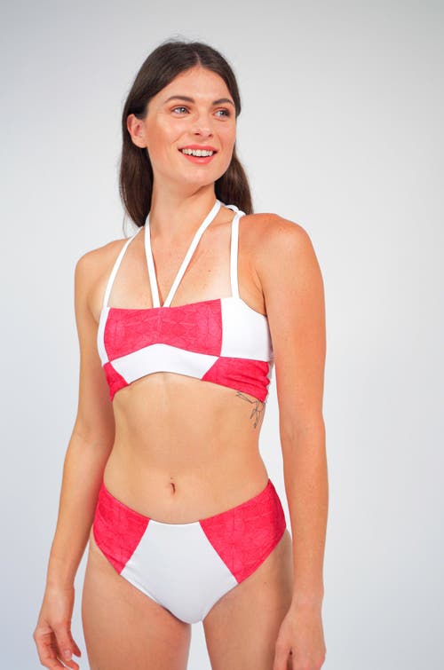 Mary Mercedes Massi Bikini Bottom With Color-blocked Tile Pattern In White And Red