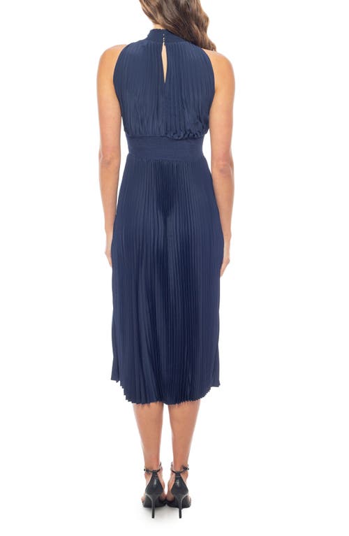 Shop Marina Pleated Midi Dress In Dark Navy