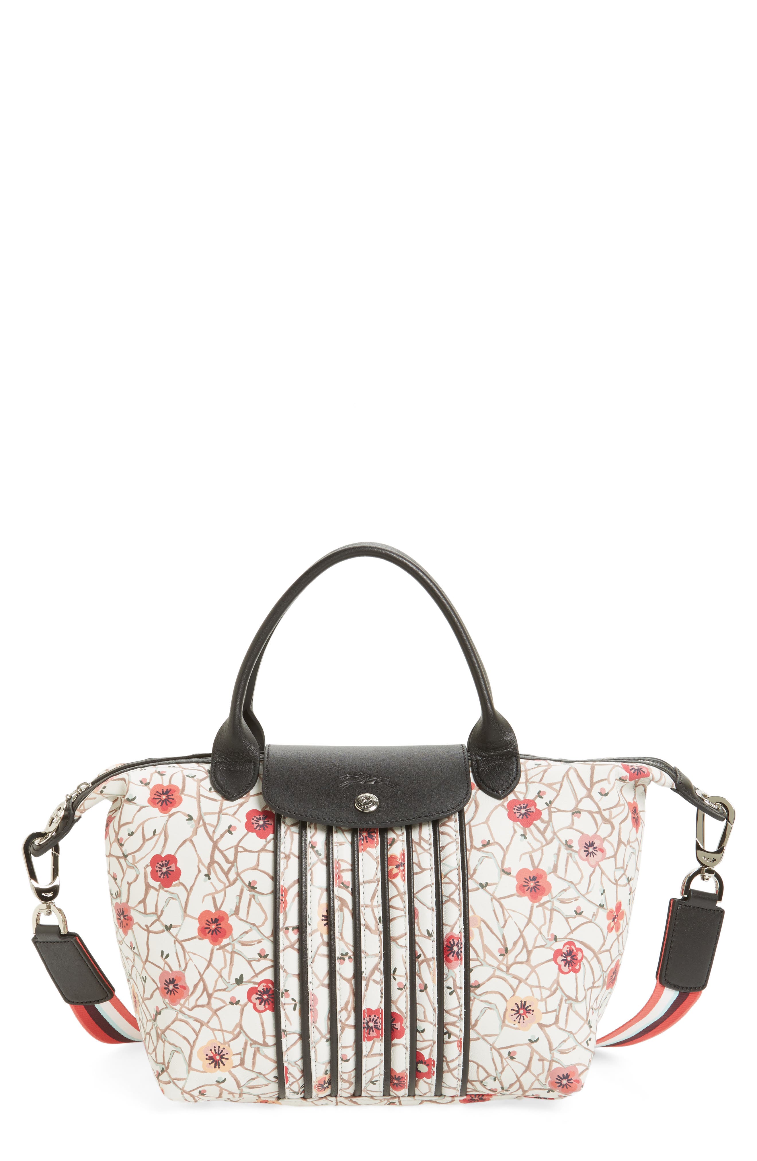 Longchamp Small Le Pliage Cuir Fleuri Lambskin Tote