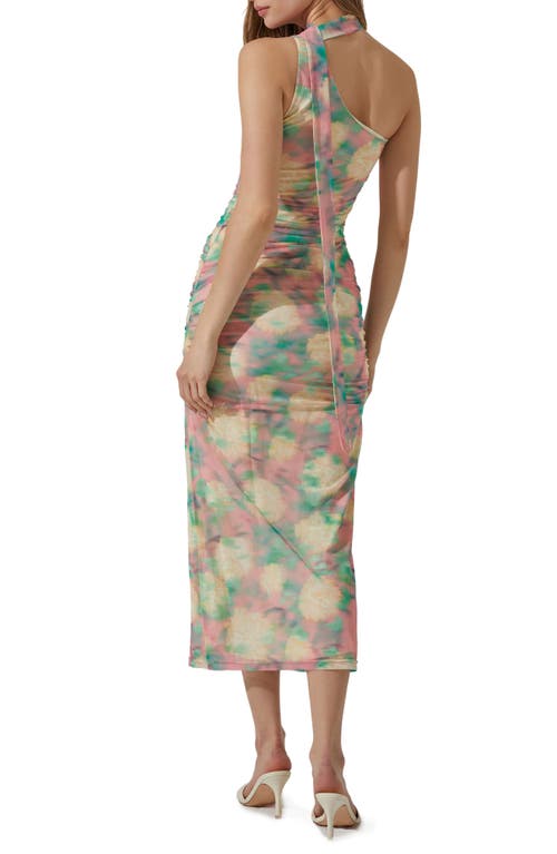 Shop Astr The Label Abstract Print Asymmetric Midi Dress In Green Pink Abstract