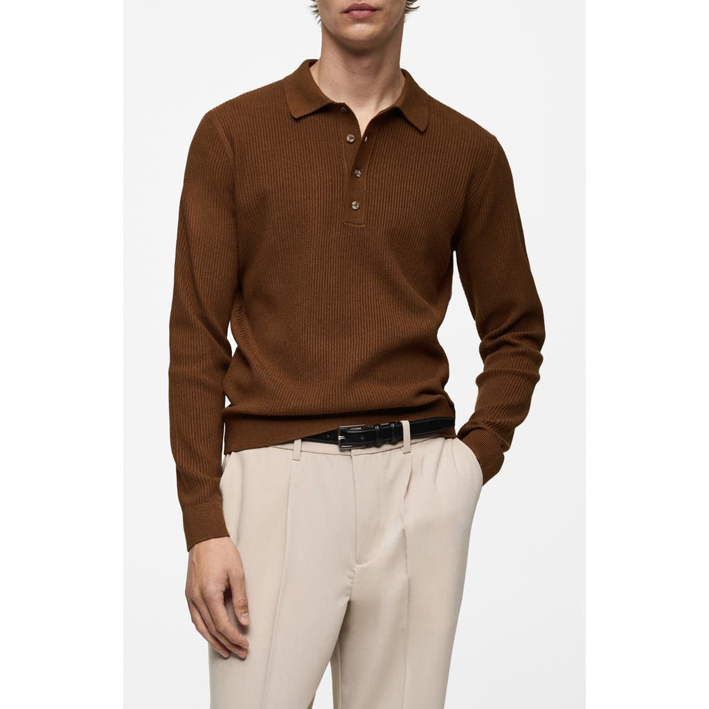 Mango Cotton-blend Ribbed Polo Shirt Coffee In Coffee