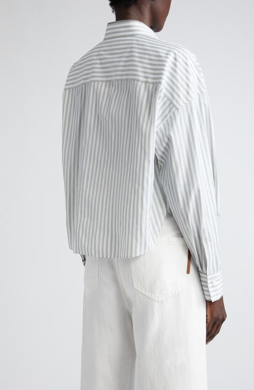 Brunello Cucinelli Striepmonili Trim Cotton & Silk Poplin Button-up Shirt In White/green