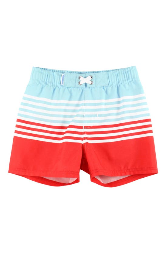 Shop Ruggedbutts Kids' From Sea To Shining Sea Stripe Swim Trunks In Red