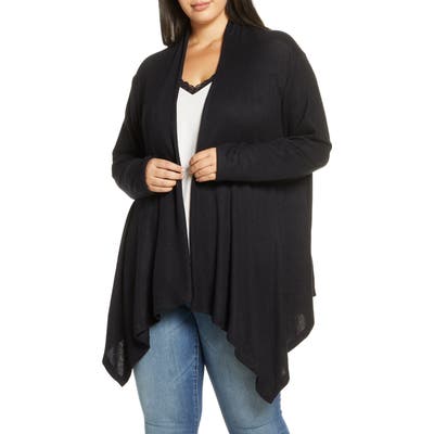 Plus Size Bobeau Amie Waterfall Cardigan, Black