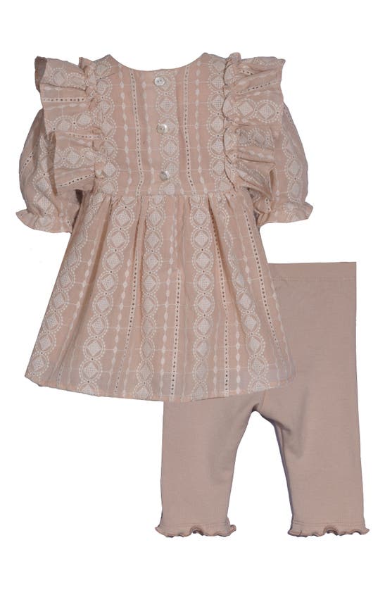 Shop Bonnie Jean Kids' Embroidered Top & Ribbed Pants Set In Natural