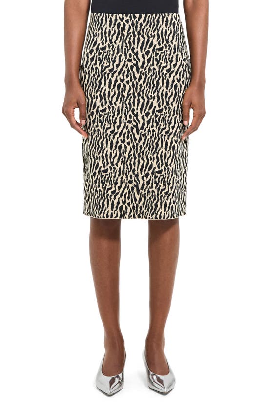 Theory Bristol Animal Print Pencil Skirt In Dark Ecru/ Black