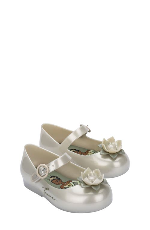 Melissa Kids'  Mini Sweet Love Disney Princess Mary Jane Flat In Metallic White/green