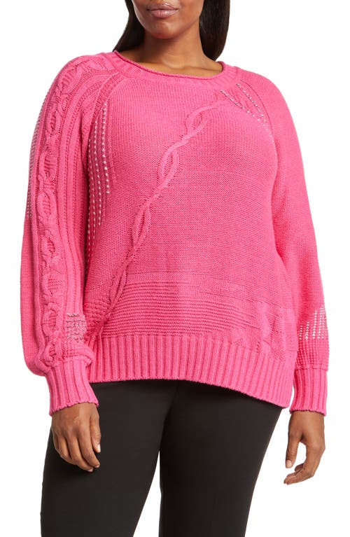 NIC+ZOE Crafted Cables Sweater in Pink Multi