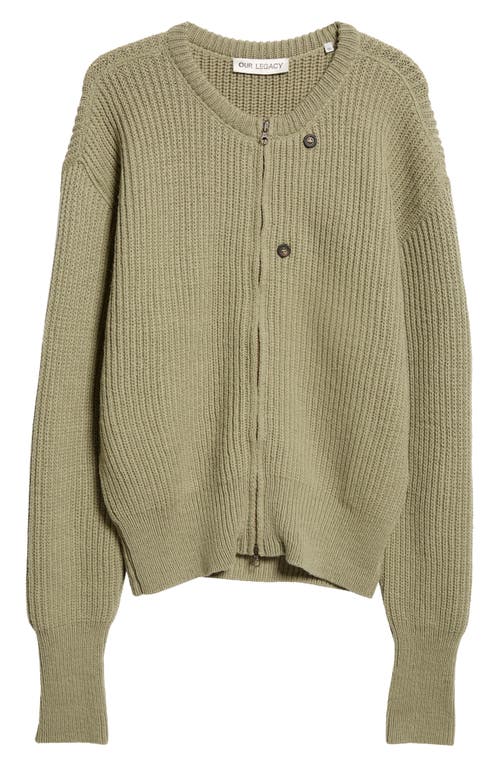 OUR LEGACY Virgin Wool Zip Wrap Cardigan in Refined Green