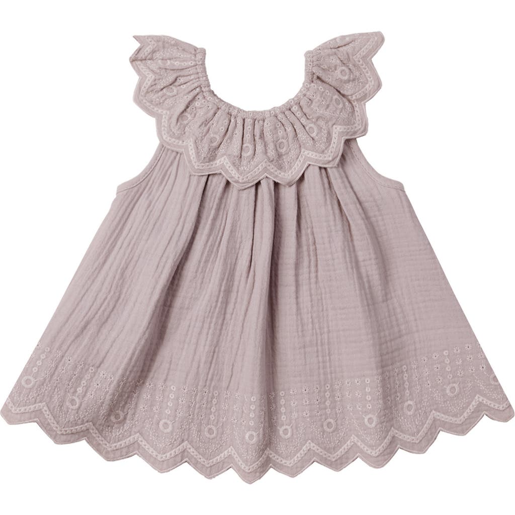 Quincy Mae Isla Embroidered Organic Cotton Dress In Lavender