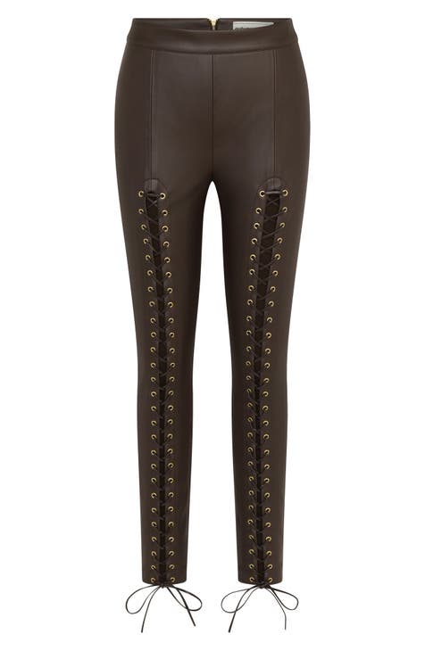 Miaou Elet Lace-up Faux Leather Pants in Black