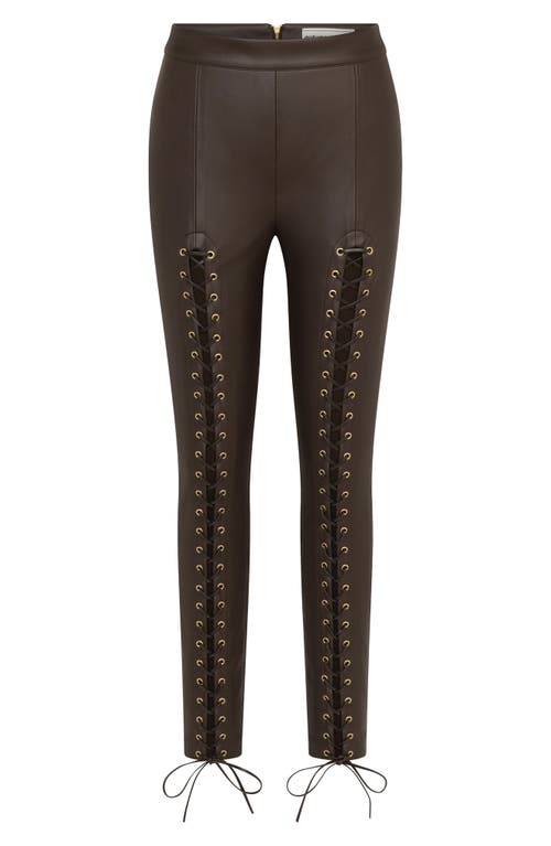 Autumn Adeigbo Emma Lace-Up Faux Leather Pants in Brown Vegan Leather