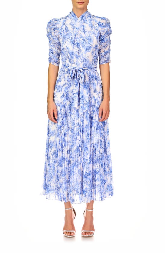 ml Monique Lhuillier Pleated Chiffon Cocktail Dress In Blue/ White ...