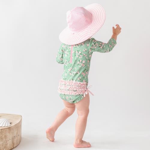 Shop Rufflebutts Baby Girls Long Sleeve Upf50+ One Piece Rash Guard In Tea Roses