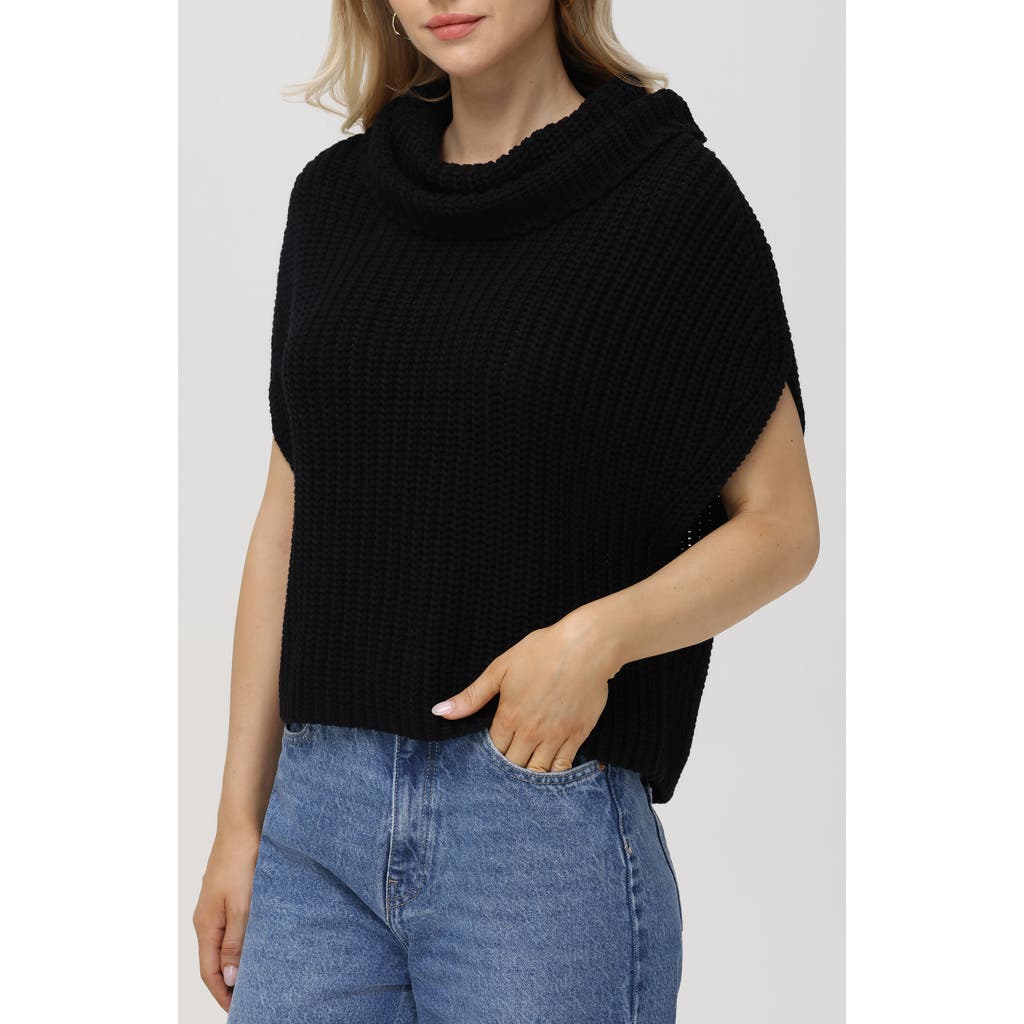 525 Cate Short Sleeve Cowl Neck Cotton Sweater In Black