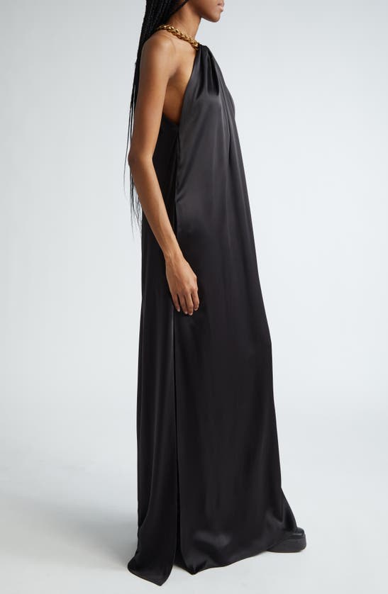 Shop Stella Mccartney Chain Crossover Halter Satin Gown In Black