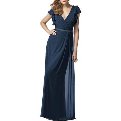 Dessy Collection Sequin Flutter Sleeve Gown, Blue