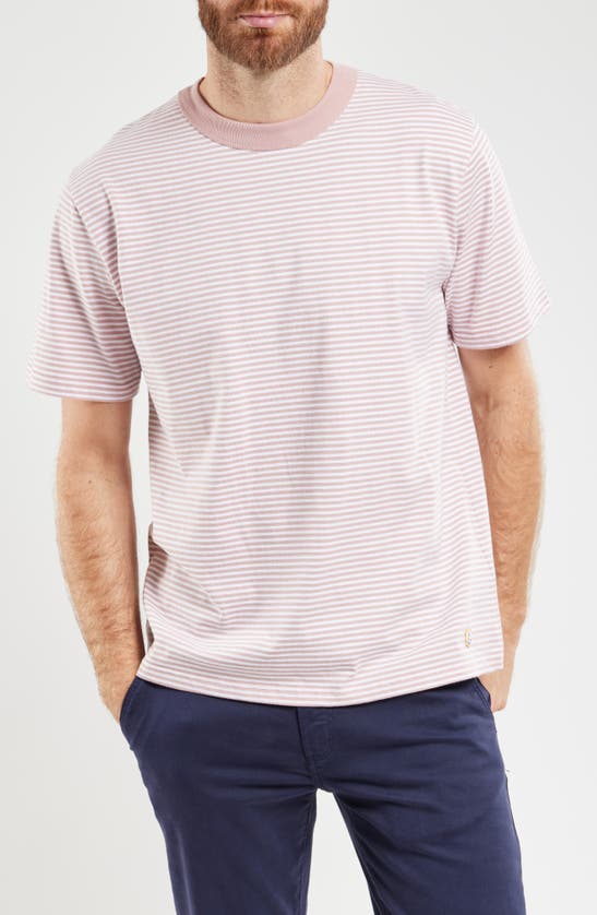Shop Armor-lux Heritage Stripe T-shirt In Antic Pink/ Blanc