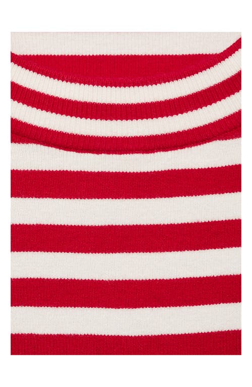 Shop Mango Stripe Short Sleeve Crop Sweater In Red