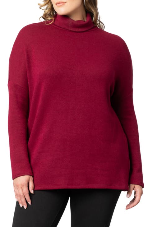 Women's Plus Size Lurex V-Neck Sweater - Ava & Viv Burgundy X