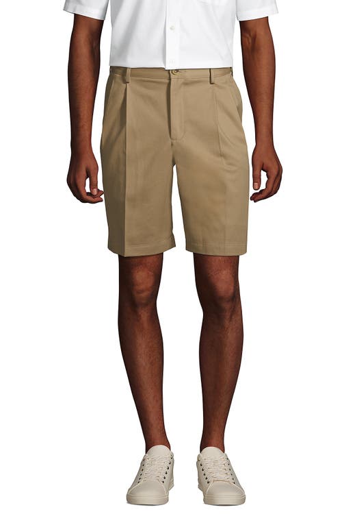 Shop Lands' End Comfort Waist Pleated 9" No Iron Chino Shorts In Khaki