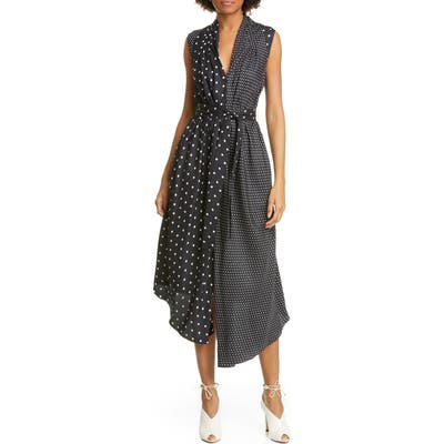 Adam Lippes Asymmetrical Polka Dot Silk Midi Dress, Black