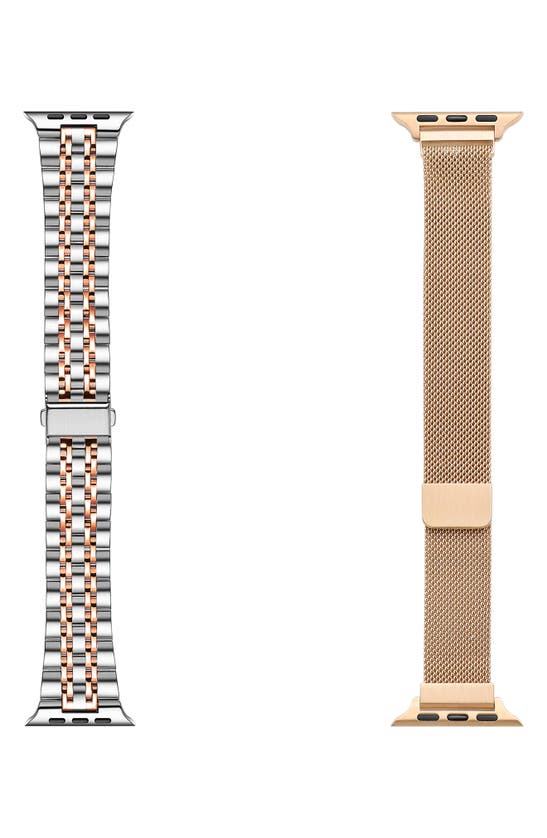 Shop The Posh Tech Assorted 2-pack Stainless Steel Apple Watch® Watchbands In Silver / Rose Gold