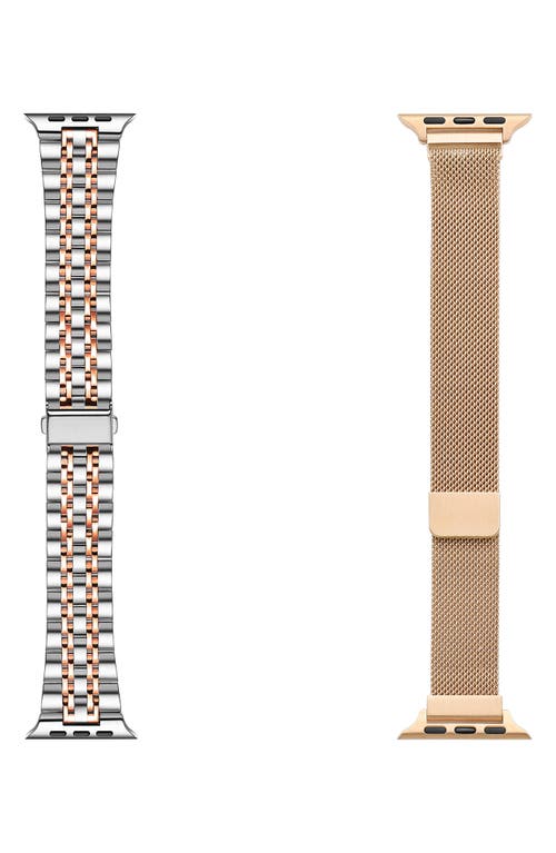 Shop The Posh Tech Assorted 2-pack Stainless Steel Apple Watch® Watchbands In Silver/rose Gold