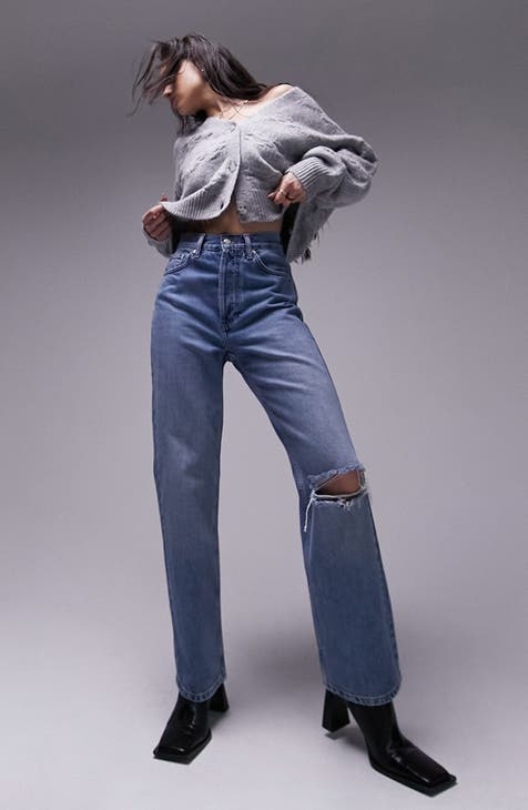 Topshop relaxed flare jeans in dirty dark gray