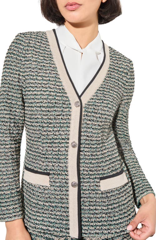 Shop Ming Wang Contrast Trim Tweed Jacket In Green Tweed